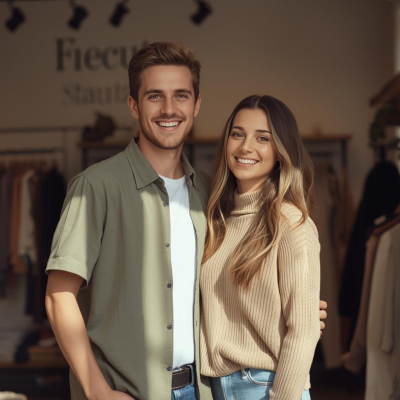 casal feliz com o crescimento do negocio deles